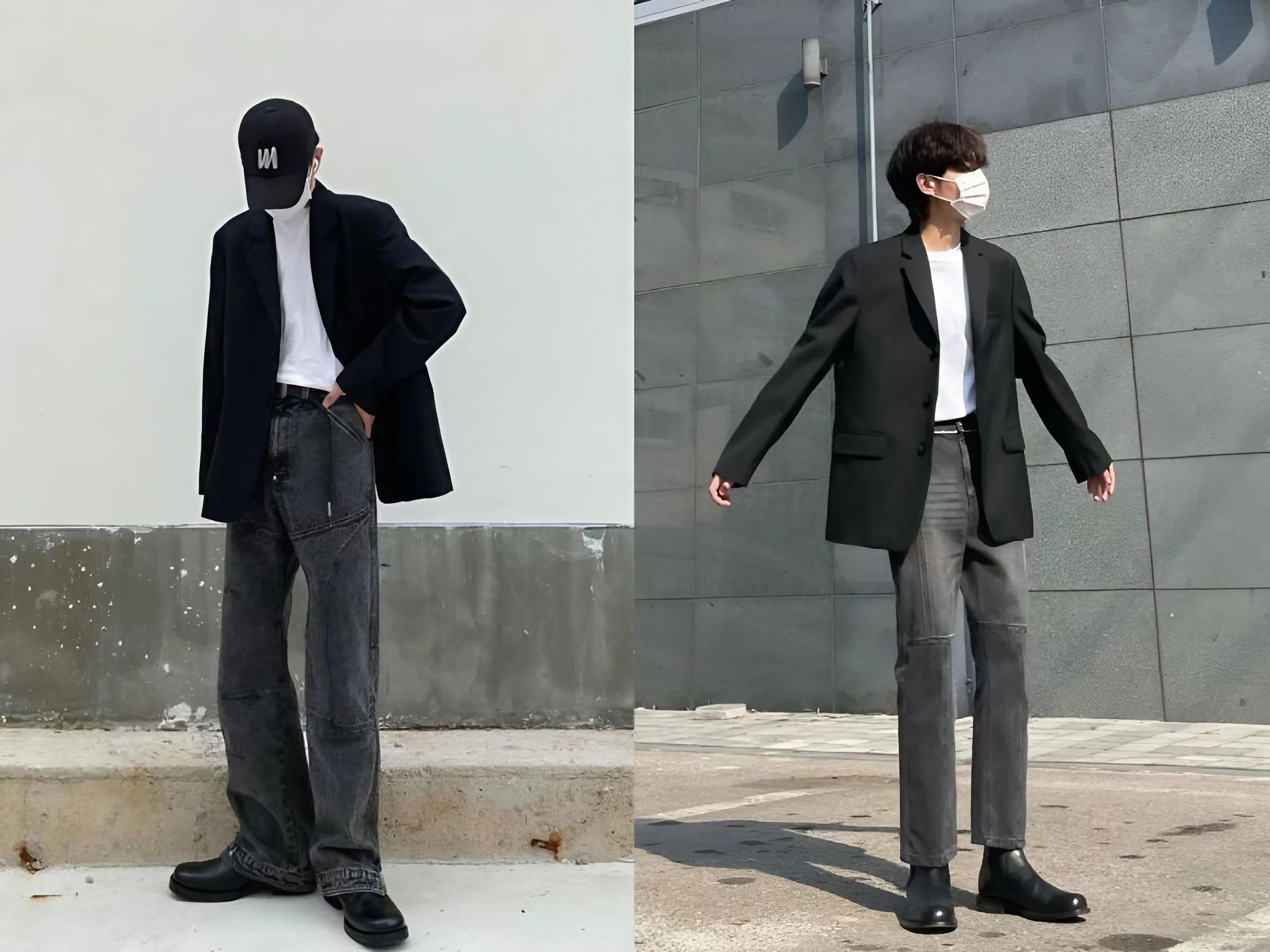 Boot da cổ thấp + blazer + áo len mỏng cổ lọ