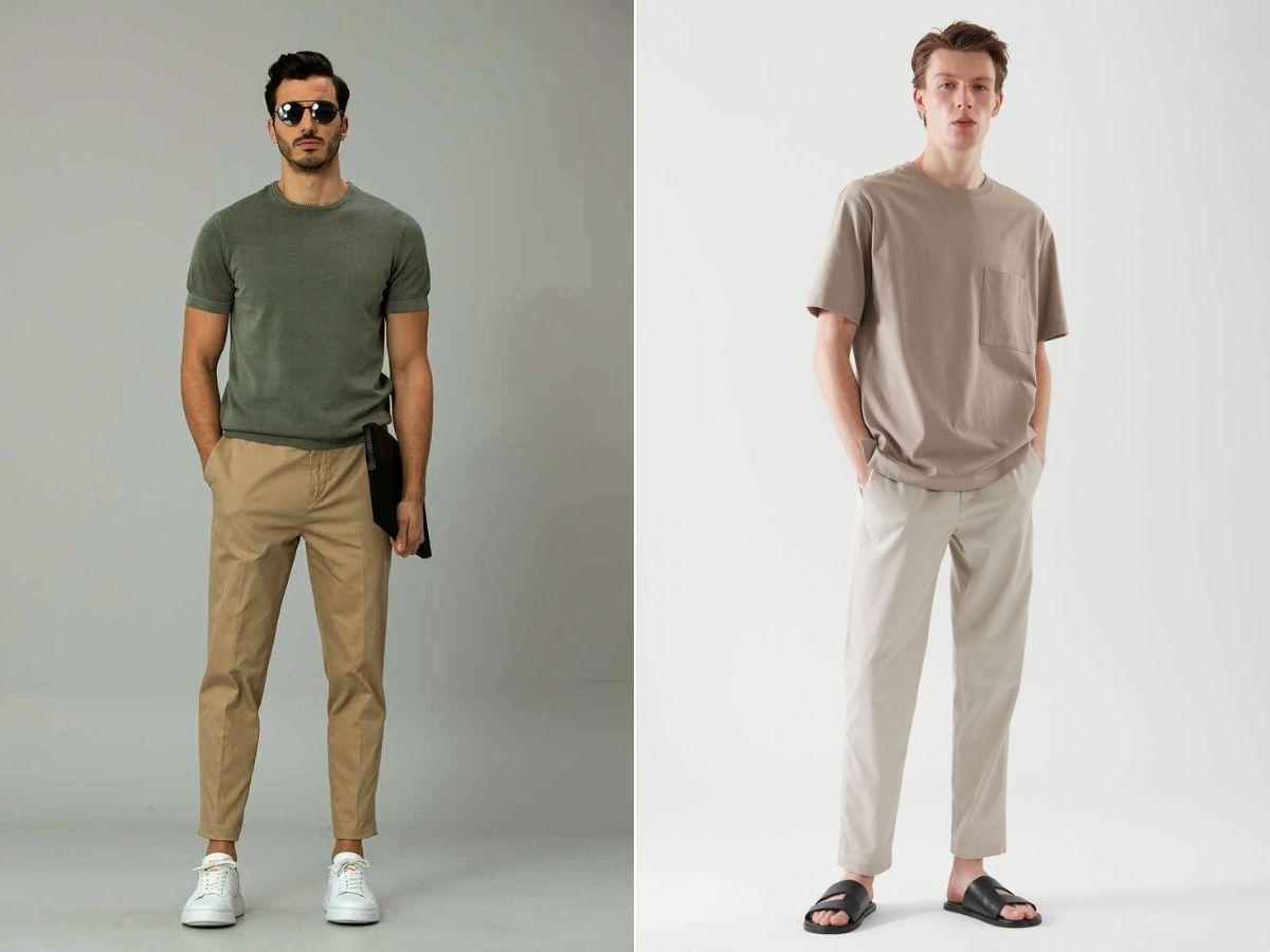 Nếu bạn muốn một vẻ ngoài gọn gàng, lịch sự hơn jeans nhưng vẫn giữ được sự trẻ trung, quần kaki hoặc chinos là lựa chọn đáng thử