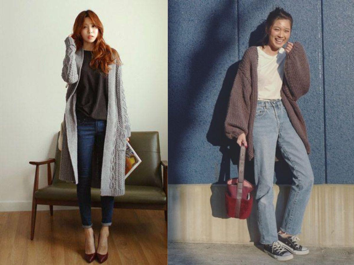 Quần jeans và áo len dài cho nàng thoải mái, vừa vặn