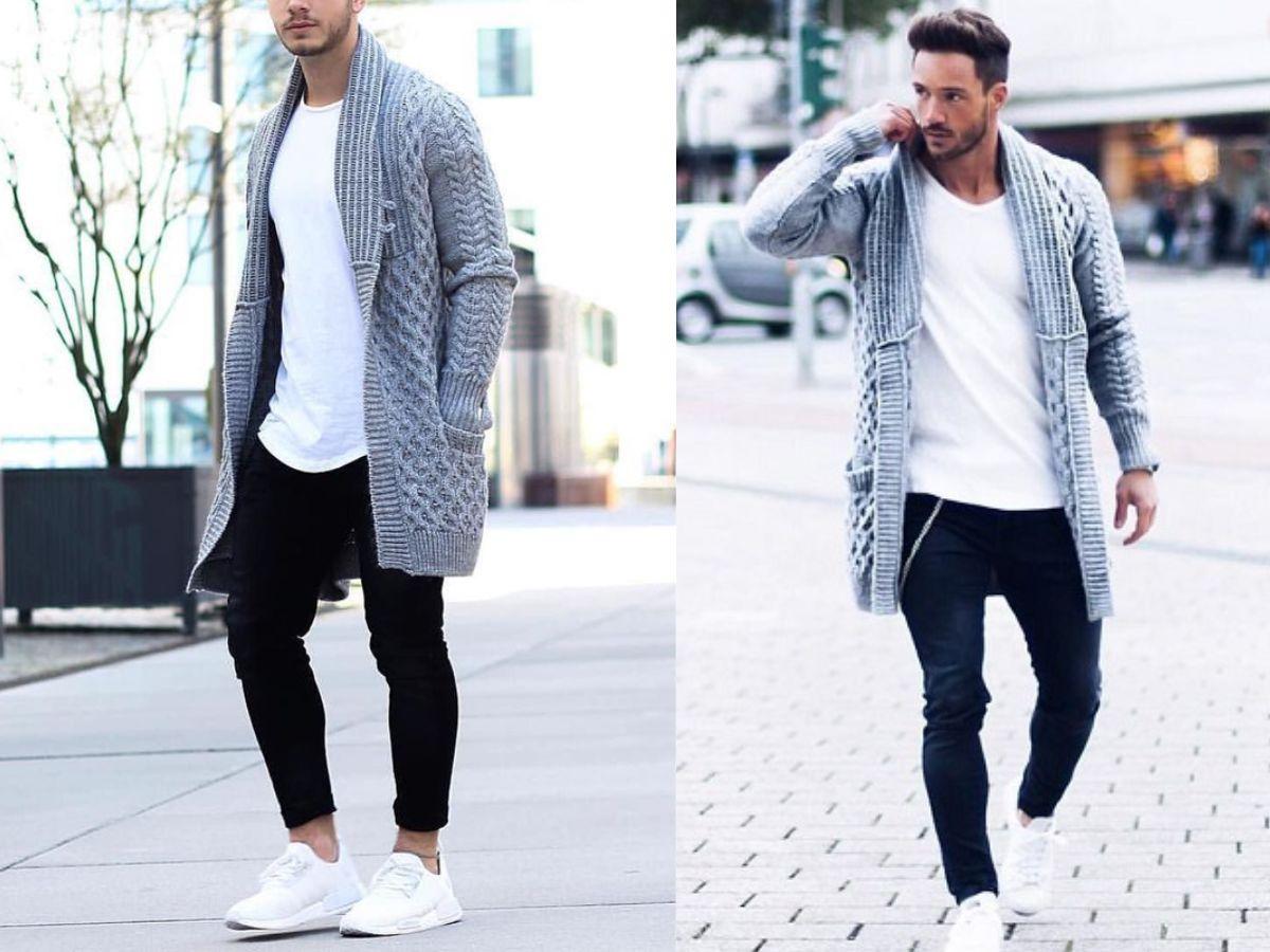 Áo khoác len dài mix quần jeans cho chàng trẻ trung, basic