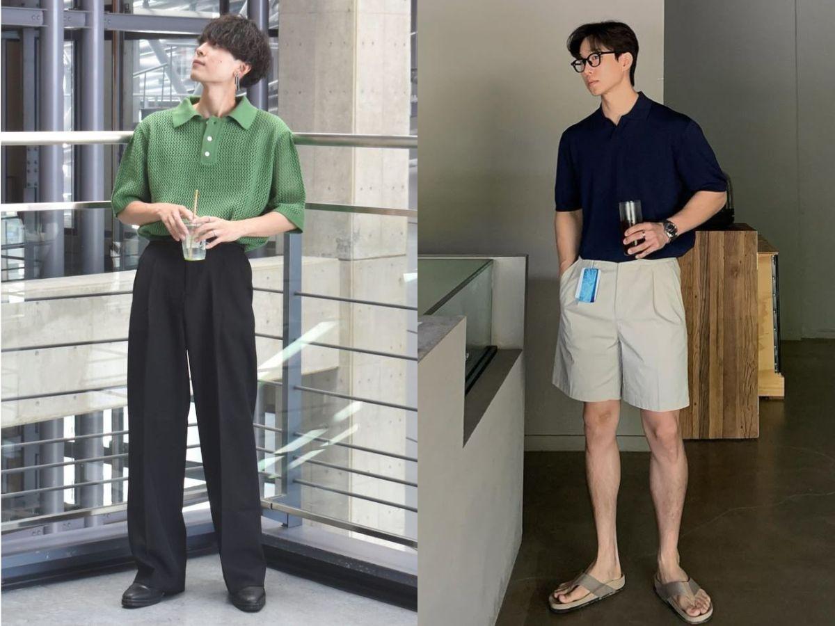 Phối áo polo và quần tây dáng suông, quần short nam
