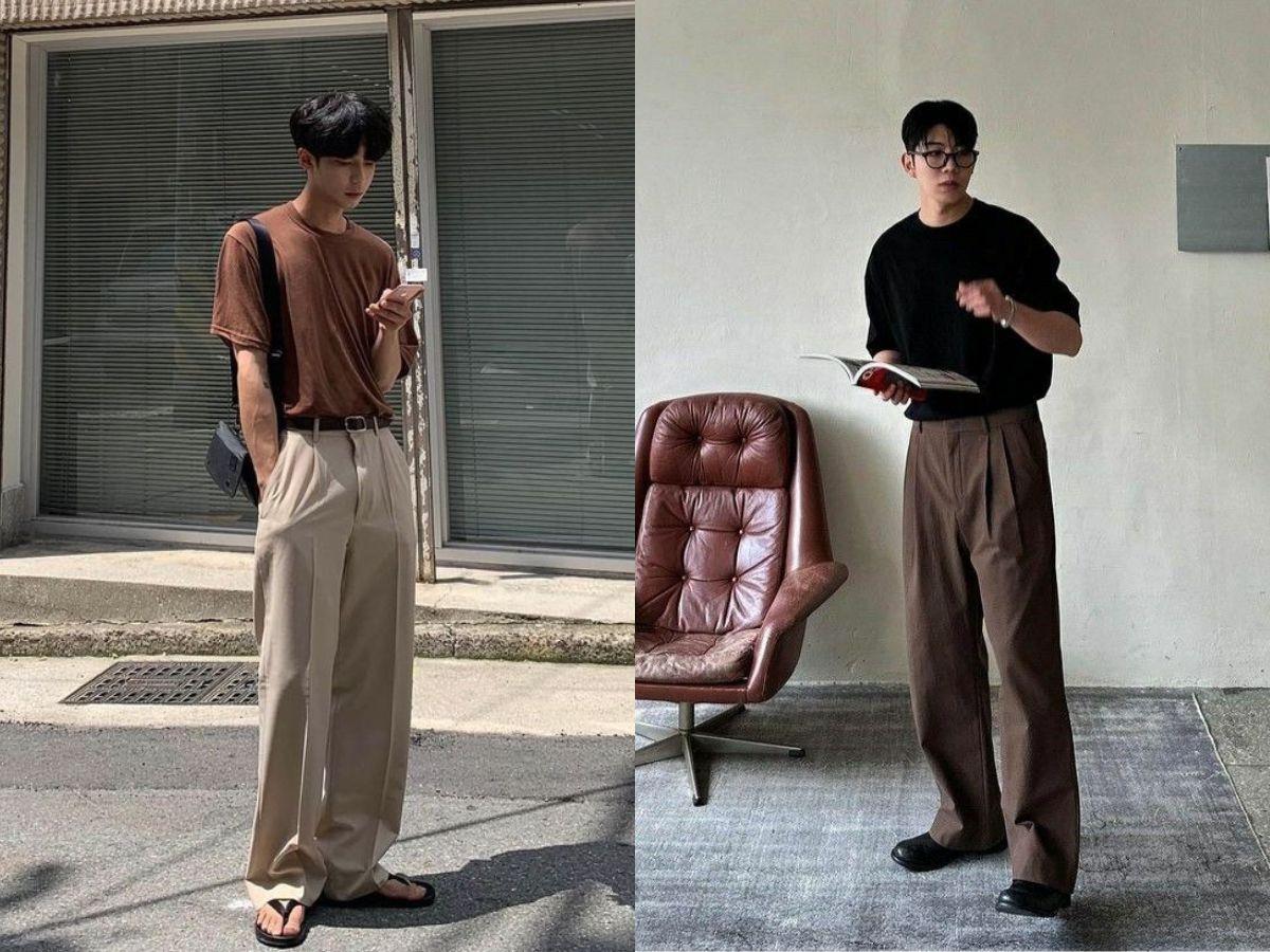 Phối đồ với áo thun trơn và quần ống rộng