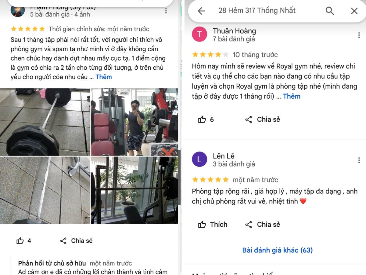 Phòng tập gym tại Gò Vấp Royal Gym được nhận xét từ khách hàng