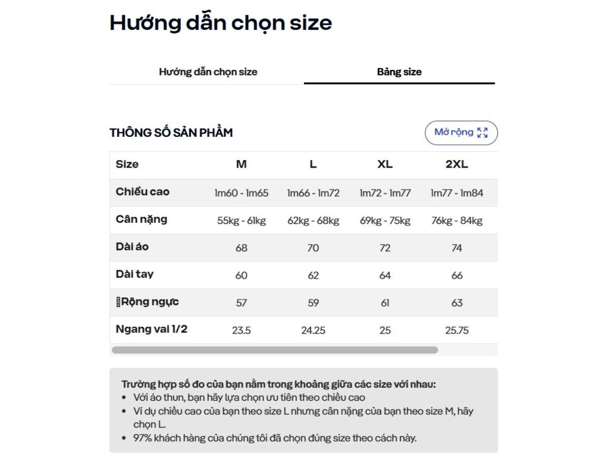 Luôn tham khảo bảng size của nhà sản xuất và đọc review nếu mua online