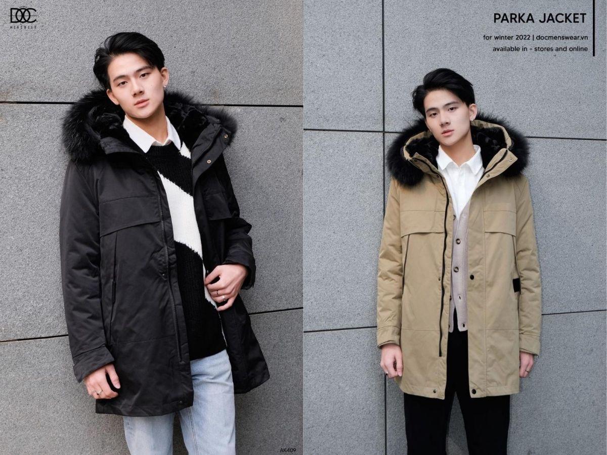 Áo parka tại Độc - Menswear thường có thiết kế dáng dài, trần bông khá dày dặn