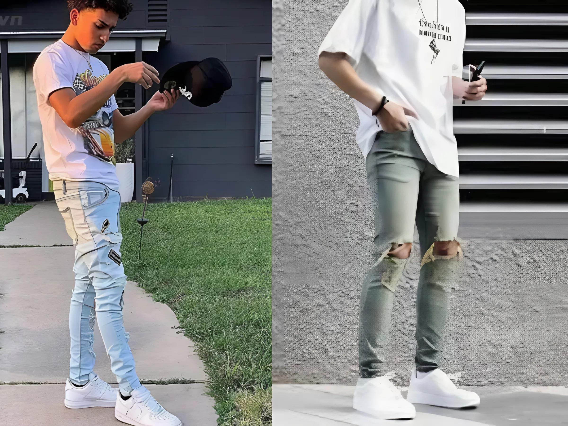 Sét AF1 trắng + jeans rách + áo thun in hình