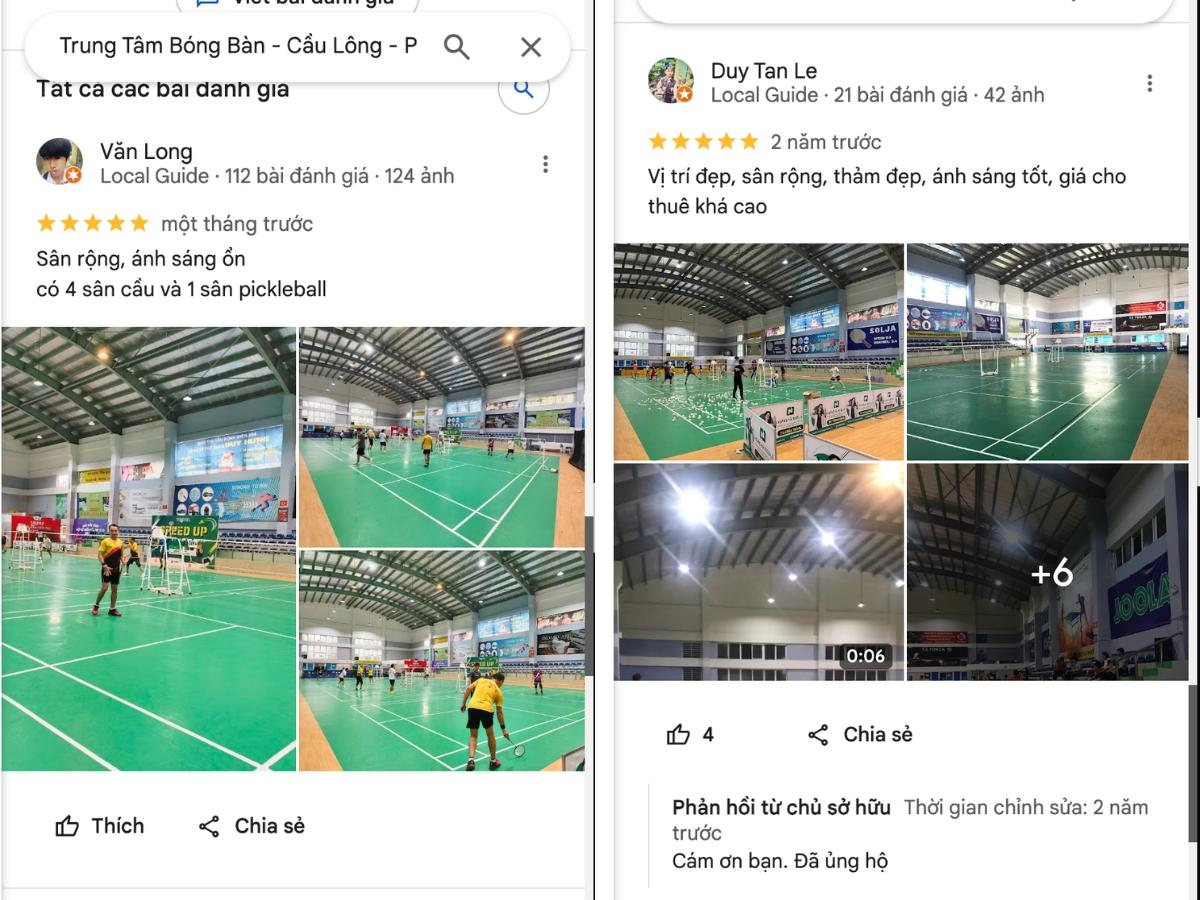 Đánh giá của người chơi tại sân cầu lông Trung tâm Duy Hưng 