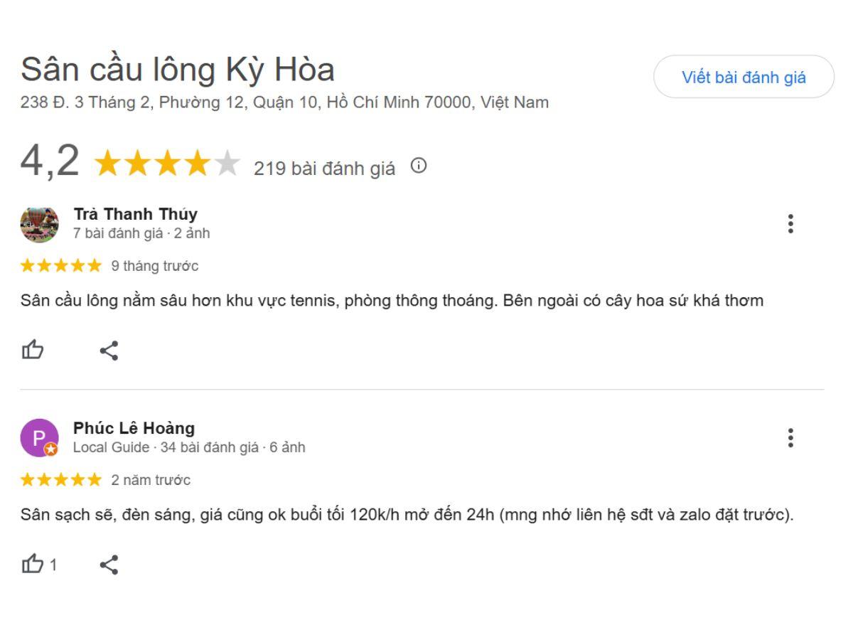 Review khách hàng về sân Kỳ Hòa 2