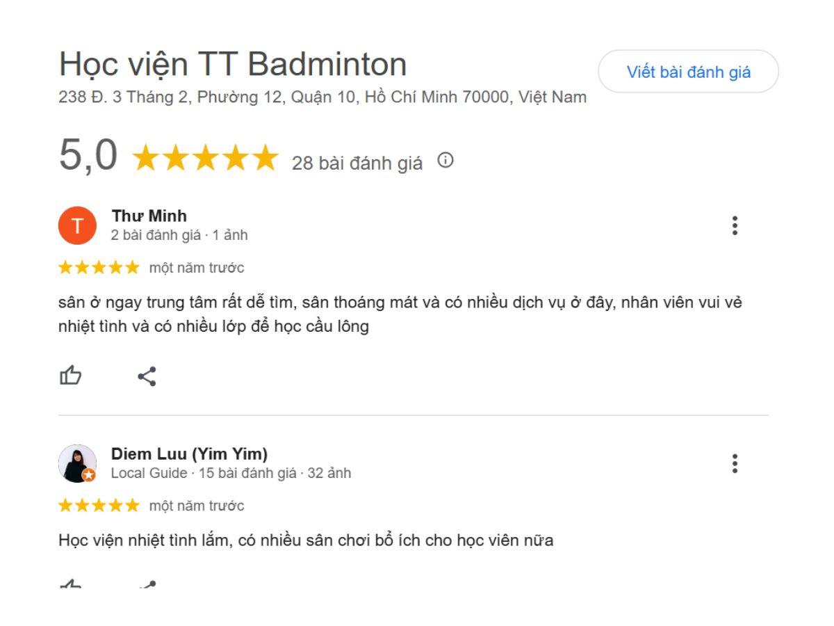 Review khách hàng về sân tại TT Badminton