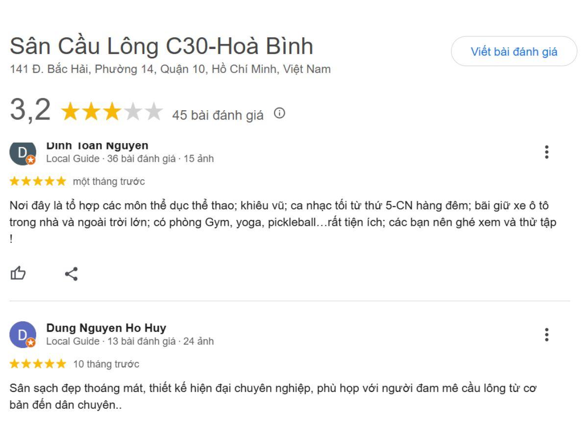 Review khách hàng về sân C30 - Hòa Bình