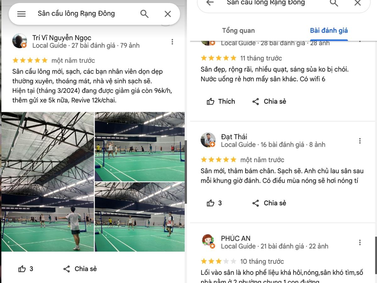 Đánh giá thực tế từ người chơi tại sân cầu lông Rạng Đông