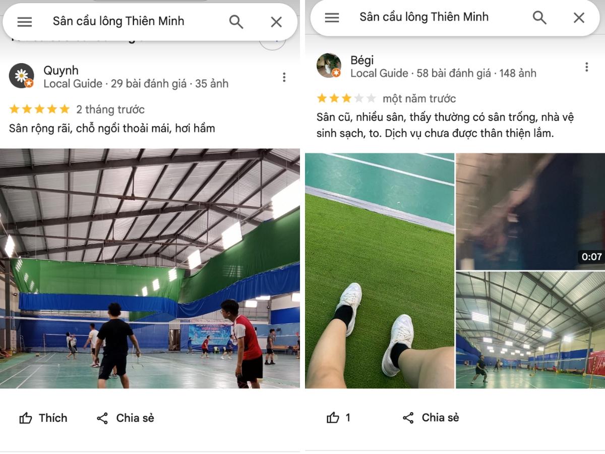 Đánh giá thực tế từ người chơi tại sân cầu lông Thiên Minh