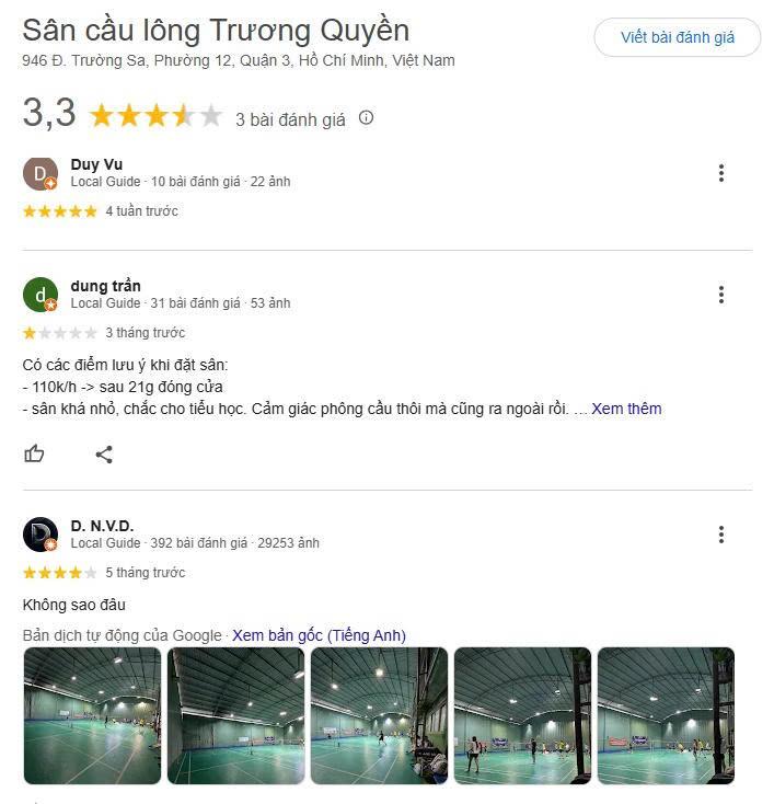 Tổng hợp các review về sân cầu lông Trương Quyền