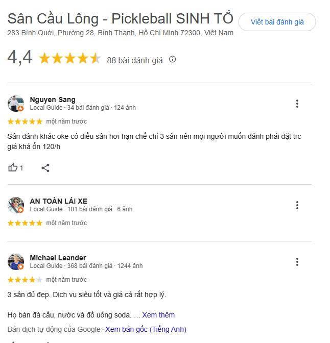 Tổng hợp đánh giá về sân Pickleball SINH TỐ