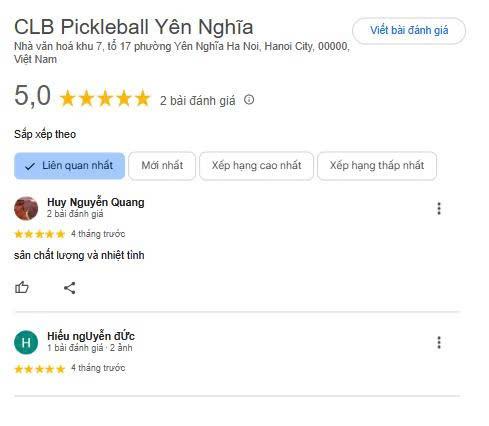 Đánh giá của người chơi về Sân Pickleball Yên Nghĩa