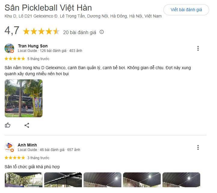 Đánh giá Sân Pickleball VietHan-Geleximco