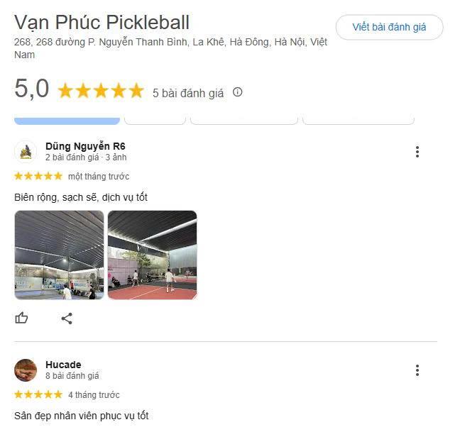 Những nhận xét tích cực về sân Vạn Phúc Pickleball