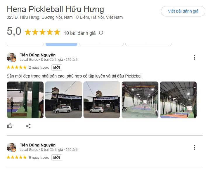 Tổng hợp những đánh giá về Sân HENA PICKLEBALL Hữu Hưng