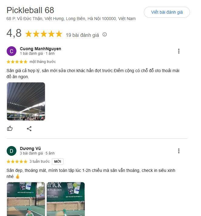 Các đánh giá về Sân Pickleball 68