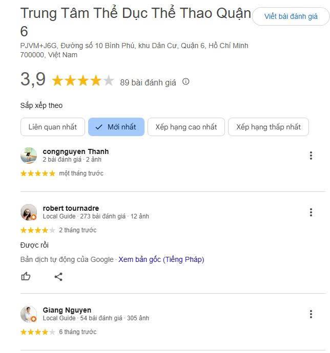 Những đánh giá về sân Trung tâm Thể Dục Thể thao Quận 6