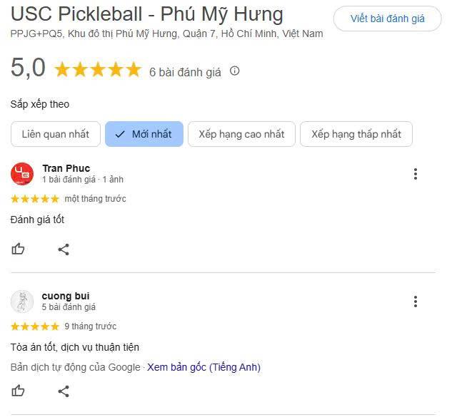 Các đánh giá về sân  USC Phú Mỹ Hưng Quận 7