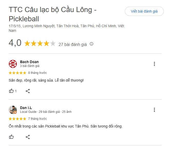 Các review về Sân Pickleball TTC tại Tân Phú