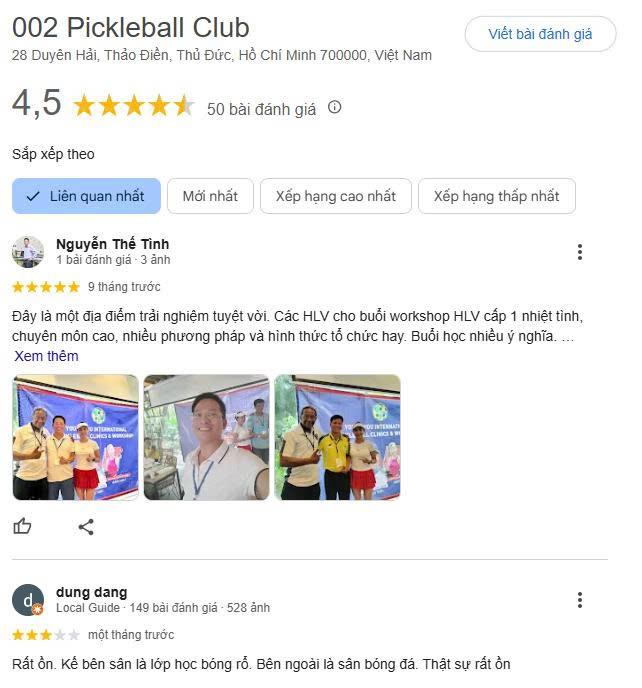 Các đánh giá về Sân pickleball 002 Thảo Điền