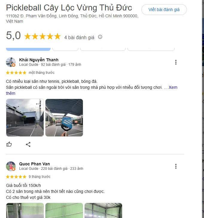 Tổng hợp những review về Sân tập pickleball Cây Lộc Vừng