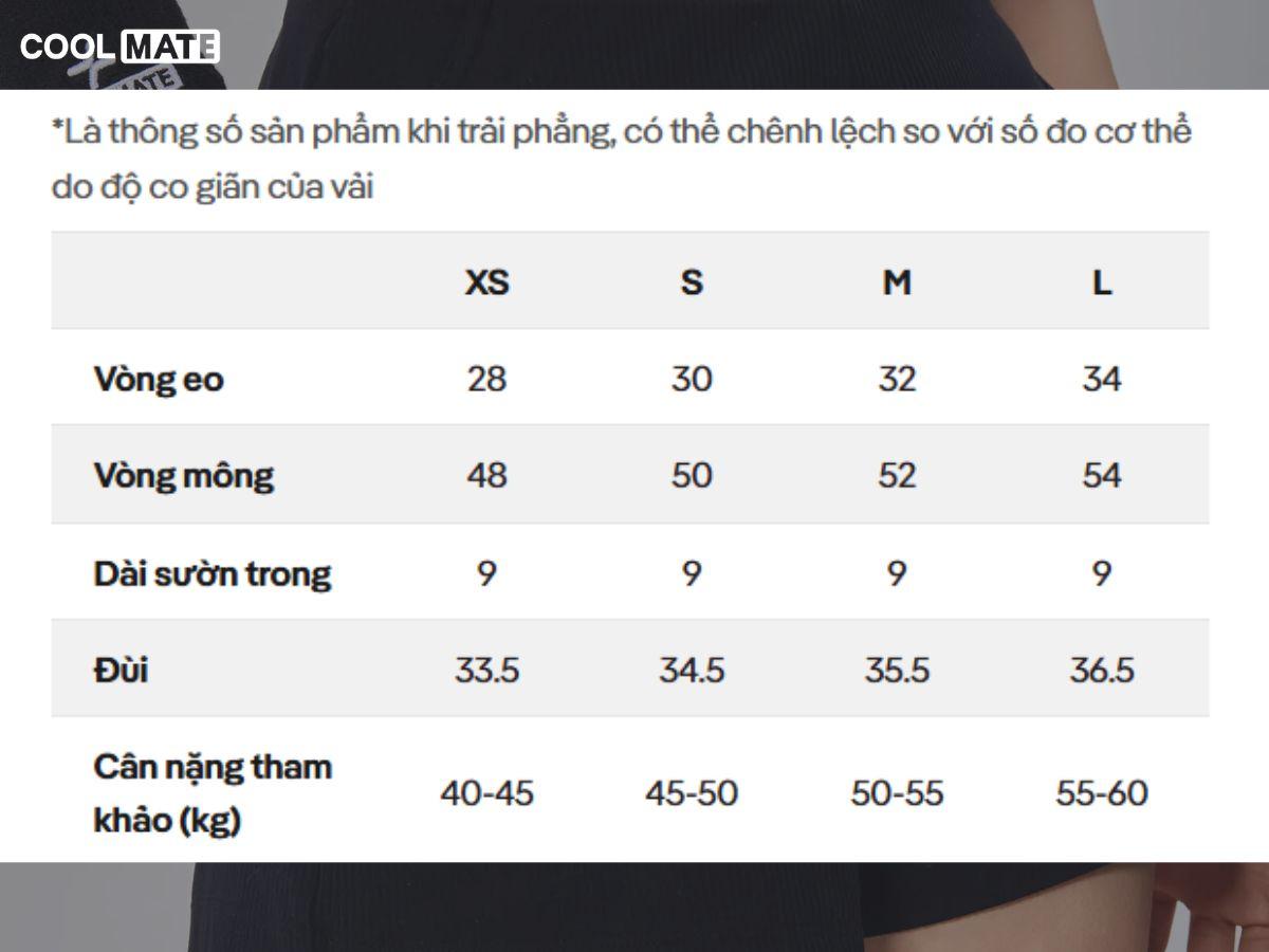 Bảng size gợi ý quần thể thao nữ của Coolmate