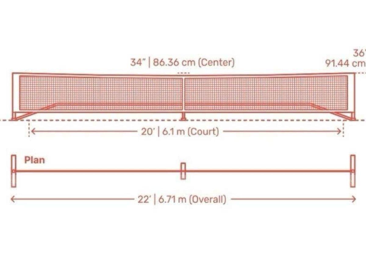 Lưới pickleball với kích thước tiêu chuẩn