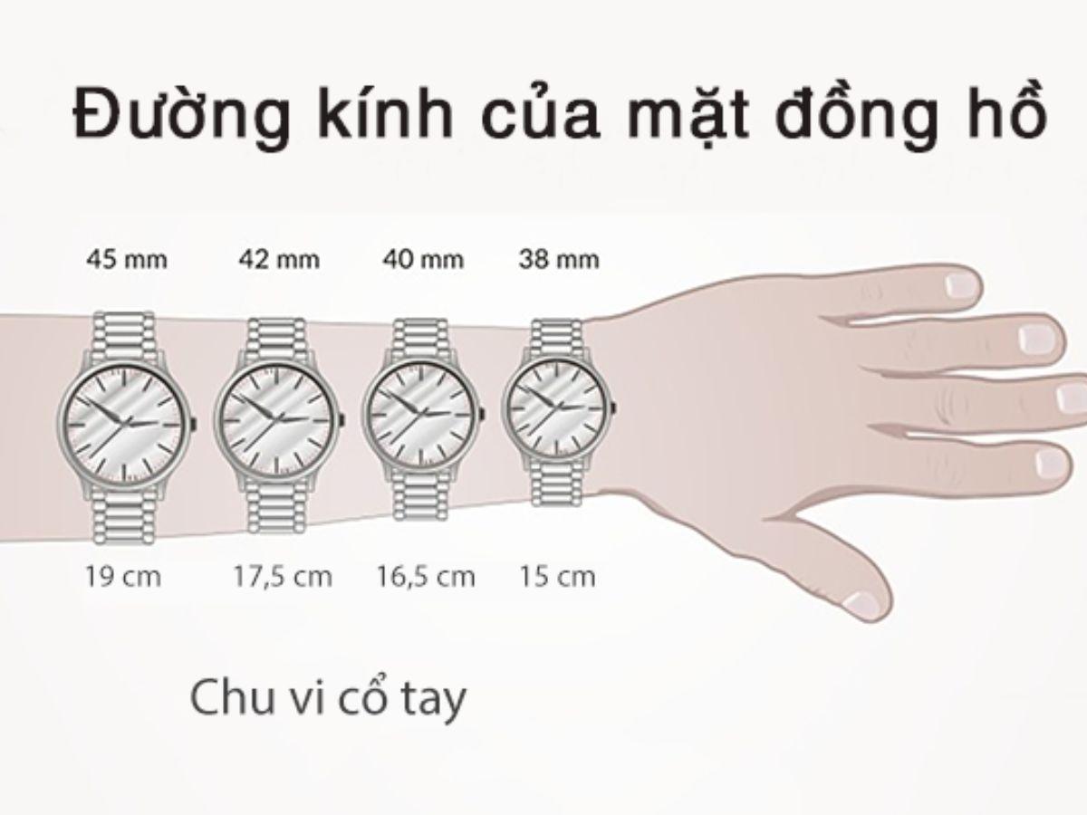 Kích thước các mặt đồng hồ khác nhau trên cổ tay