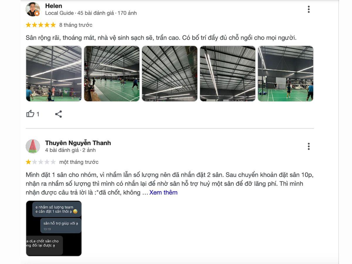 Review khách hàng về sân cầu lông Nơ Trang Long