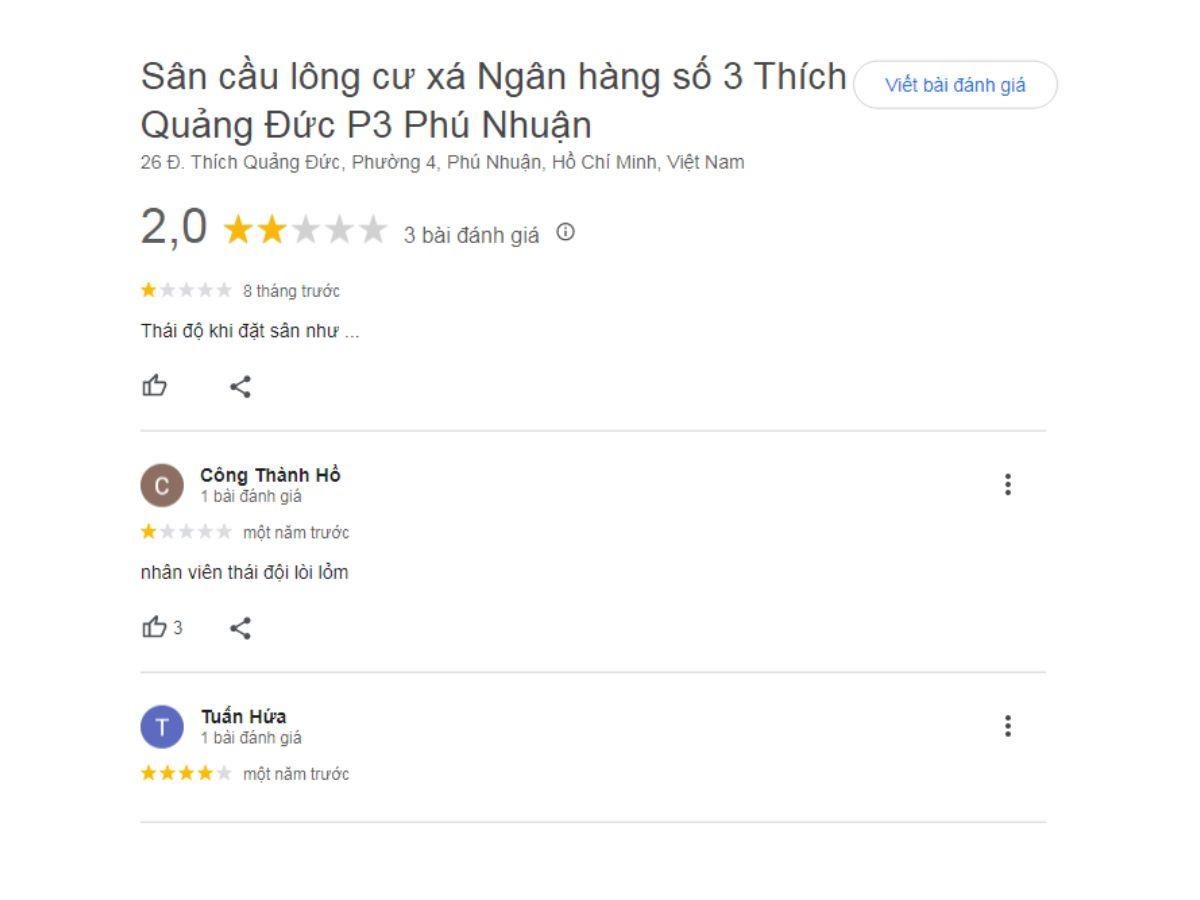Đánh giá thực tế tại Sân Cầu Lông Cư Xá Ngân Hàng