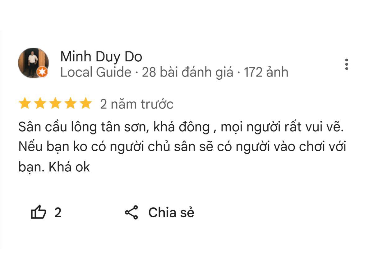 Review từ người chơi về Sân Cầu Lông Tân Sơn