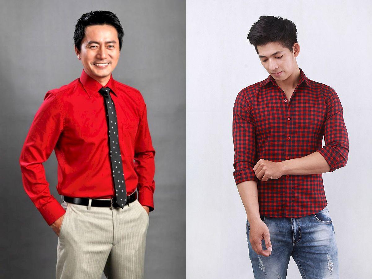 Diện áo sơ mi đỏ trơn hoặc họa tiết đơn giản cho ngày tết