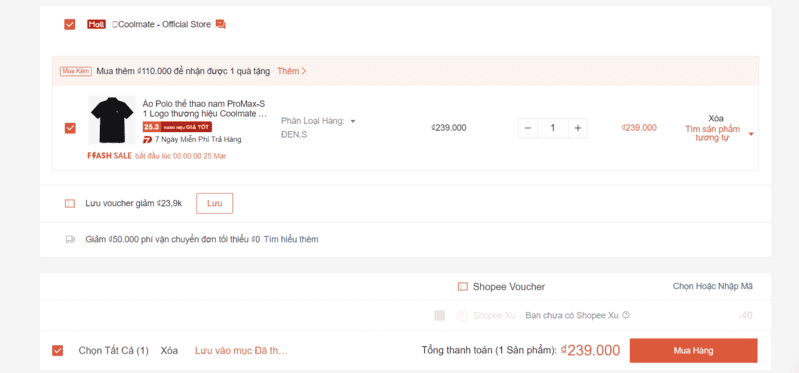 mua hàng trên Coolmate shopee