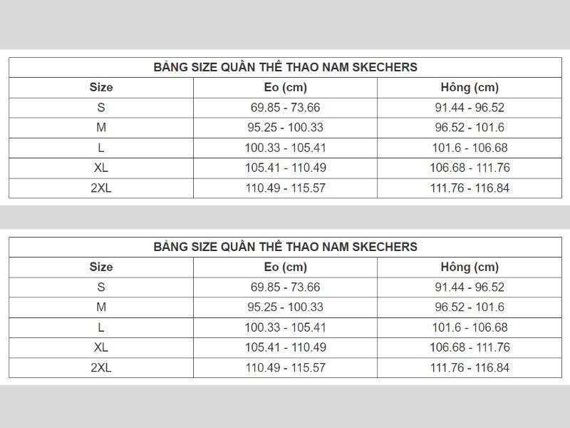 bảng size quần nam thương hiệu 