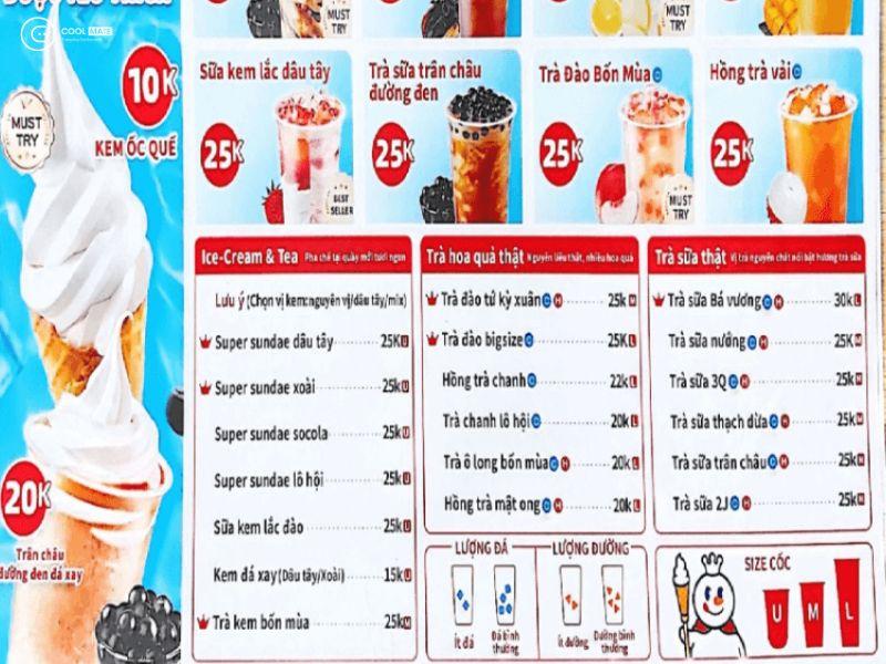 Menu Mixue tại cơ sở nhượng quyền