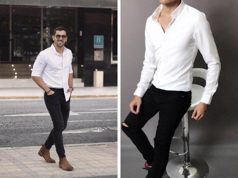 Áo sơ mi nam phối cùng quần jean skinny là một lựa chọn phối đồ không tệ dành cho bạn