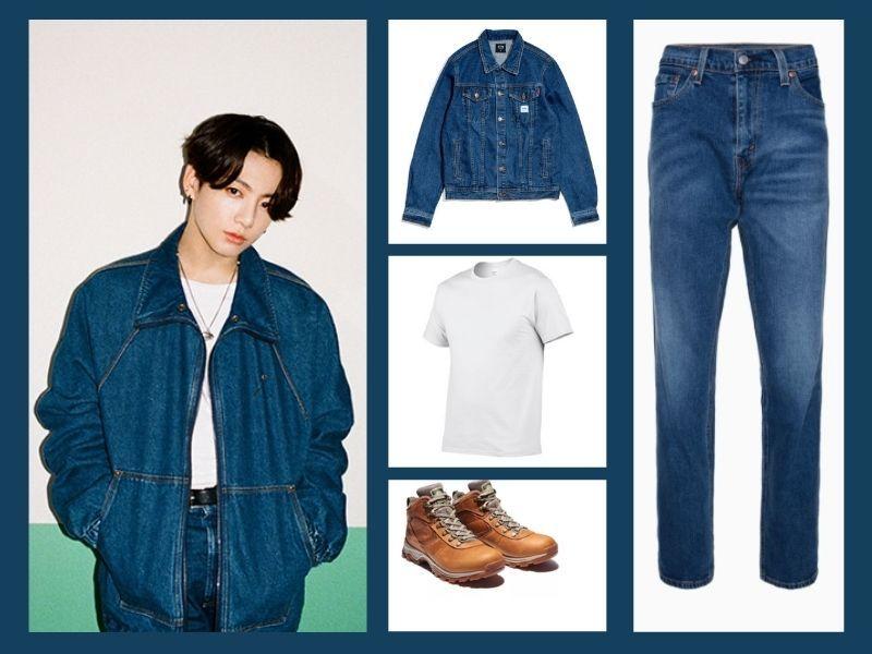 Phối áo khoác jean xanh đậm với quần jeans và áo sơ mi