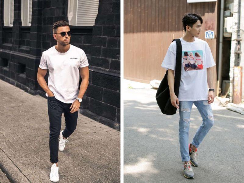Phong cách quần jean áo thun giày sneaker cho nam giới