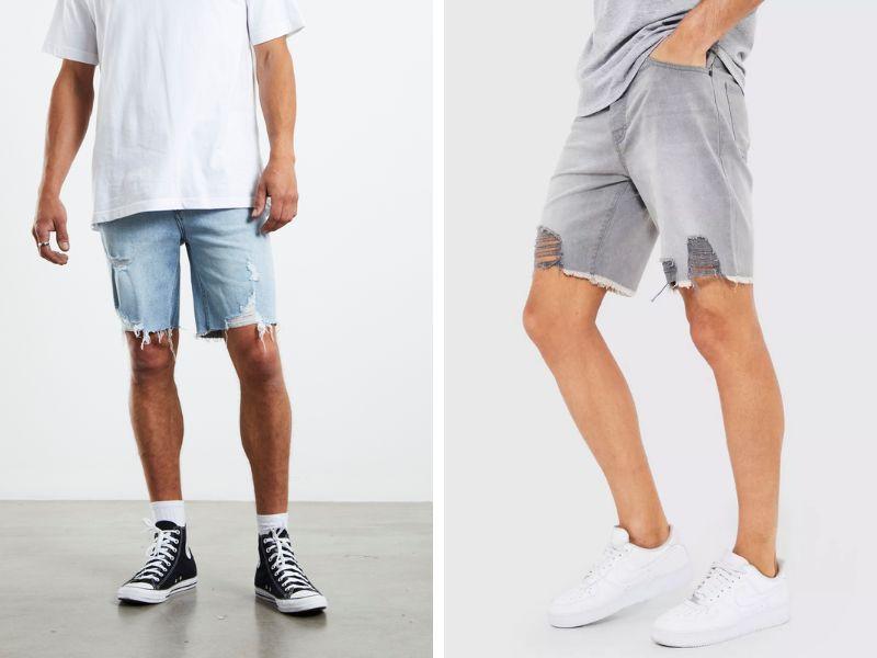 Quần denim short thường xuất hiện với tone màu chàm kinh điển.