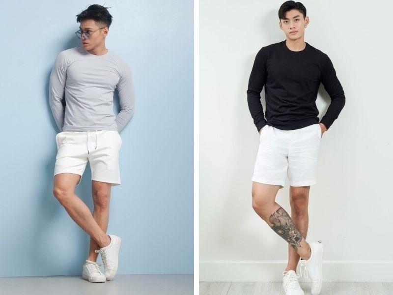 Áo thun tay dài nam phối cùng quần short