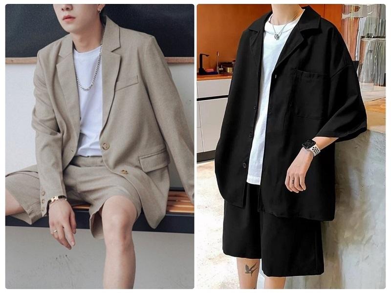 Áo thun tay dài nam phối cùng blazer
