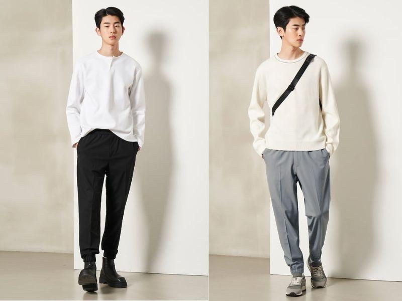 Áo thun tay dài nam phối cùng quần jogger