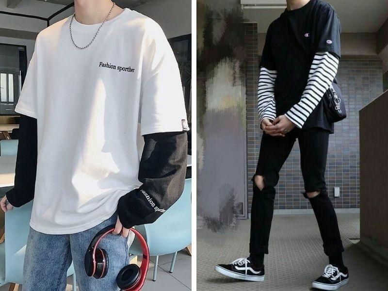 Áo phông oversize phối cùng áo thun tay dài nam