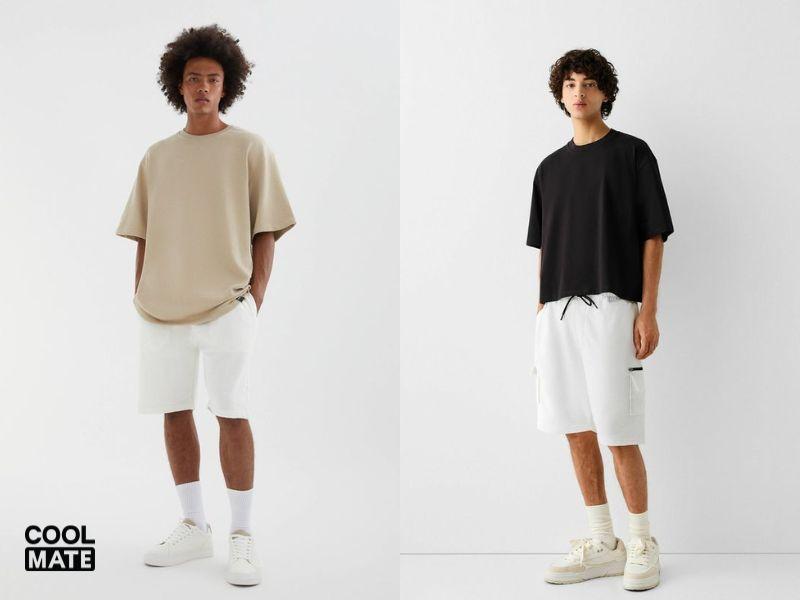 Phối đồ với quần short trắng nam cùng áo thun