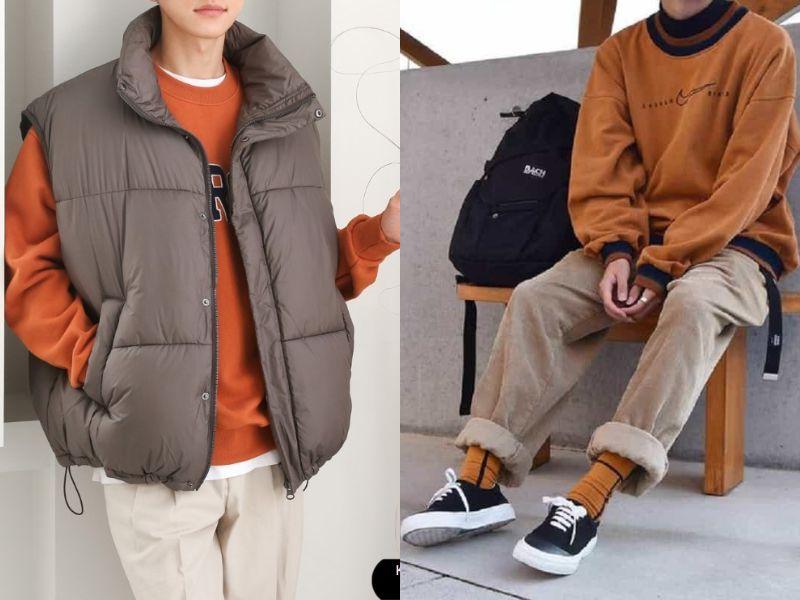 Tạo ra một set đồ Maillard từ áo sweater và áo phao gile
