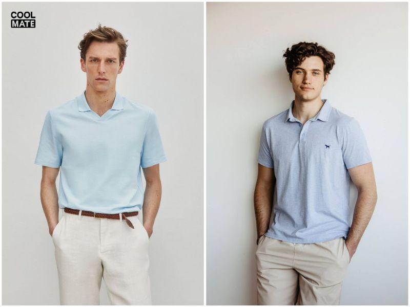 Áo polo xanh biển và quần chinos