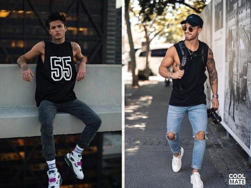 Áo tank top phối quần jean